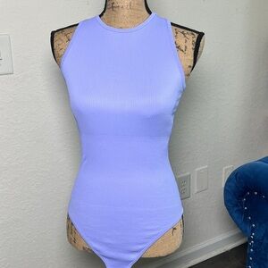 Lilac Ribbed Sleeveless Bodysuit